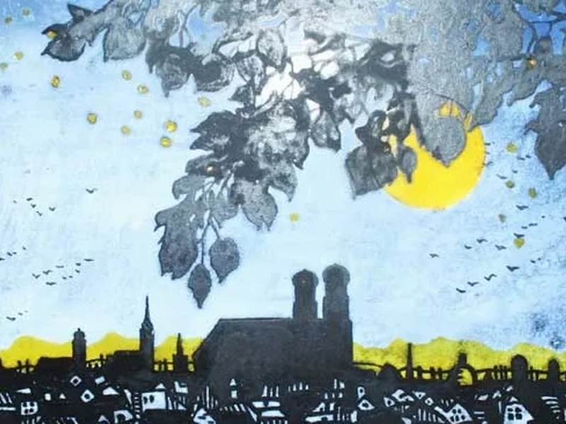 1879-Ernst Rinderspacher - Silhouette di Monaco con le torri della Frauenkirche